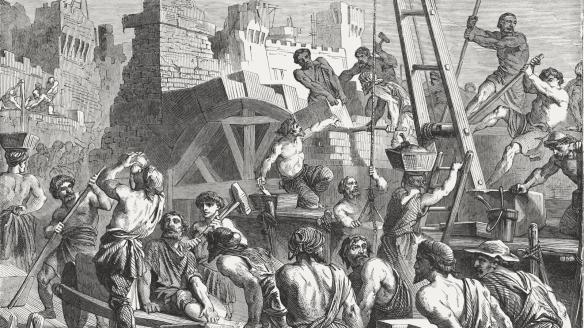 Rebuilding the Wall of Jerusalem (Nehemiah 3-4), published in 1886